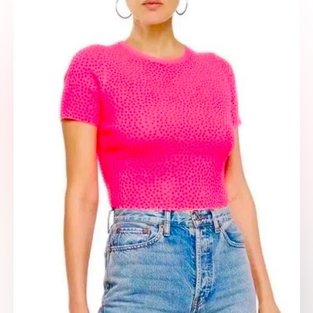 Alice + Olivia Ciara Crystal Stud Embellishment Sweater Top Cropped Size  XS/S - Picture 3 of 11
